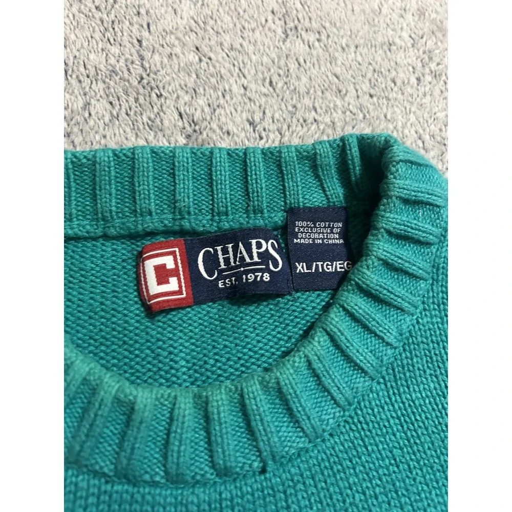 Chaps Men's XL Crewneck Sweater Teal Green 100% Cotton Embroidered Logo